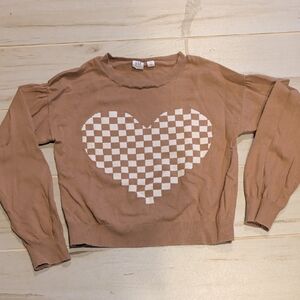 GAP Girls Tan Checkered Heart Sweatshirt